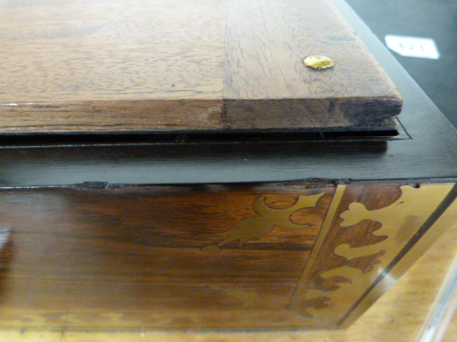 Rosewood and heavily brass inlaid campaign writing slope with two brass handles sitting flush to the - Image 6 of 7