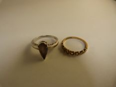 Two dress rings 9ct white gold (A/F stone) - Yellow Gold seven stone half hoop eternity ring Size