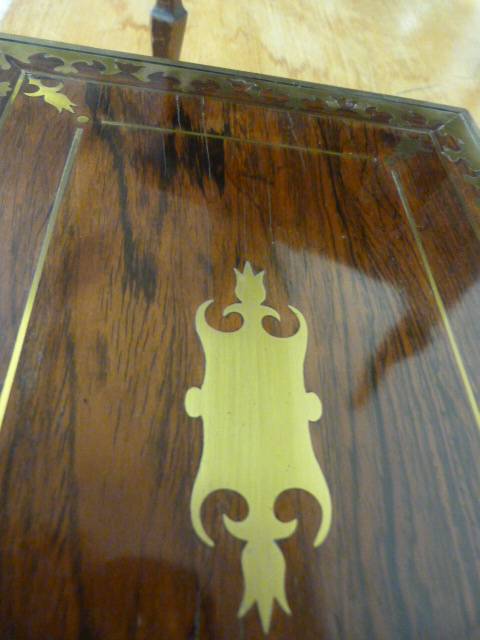 Rosewood and heavily brass inlaid campaign writing slope with two brass handles sitting flush to the - Image 4 of 7