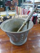 Apothecary Mortice and Pestle made of cast metal and moulded in Relief depicting a Coat of Arms