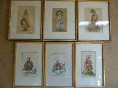 Six unsigned eastern watercolour framed pictures