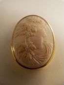 Victorian Angel Coral cameo brooch in 18ct Gold (depicting Goddess) approx 40mm x 31mm across