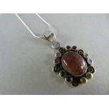 Banded Agate set in silver with small gem stones - Pendant and Chain