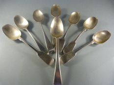 Collection of eight various silver teaspoons. To include five Exeter 1875 by Josiah Williams & Co,