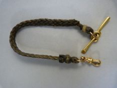 Plaited Leather Watch Fob with 18ct Swivel and Lovers Knot ‘T’ bar