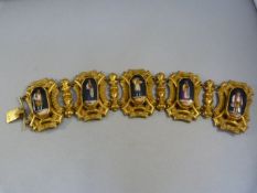 Antique Georgian Pinchbeck hand painted Portrait Ceramic Swiss Canton Bracelet. Each of the 5