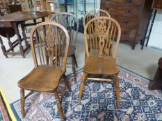 Set of Four oak stickback chairs