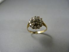 CZ cluster ring set in 9ct Gold marked Chester - UK - P USA - 7.5 Approx weight 2.1g