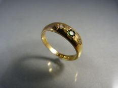 18ct Gold Victorian (1884 Birmingham Hallmark) Gents Emerald and Diamond 3 stone ‘Pinkie’ Ring.