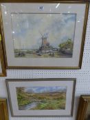 Pair of watercolours by Patricia Alvis 'Cley Mill, Norfolk' and 'Lanacre Bridge, Exmoor'