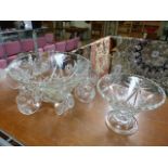 A Moulded Glass punch bowl with serving spoon and cups