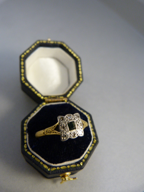 18ct Gold Art Deco style ring with Square Emerald and diamond surround - Image 2 of 2