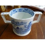 19th c Blue and White transfer loving cup - no marks to base