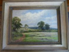 J B Noel oil on canvas of a Farming landscape summer scene - hauling hay date unreadable. signed