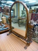 Mahogany freestanding dressing table mirror standing on Barley Twist frame - sitting on ball pivot