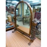 Mahogany freestanding dressing table mirror standing on Barley Twist frame - sitting on ball pivot