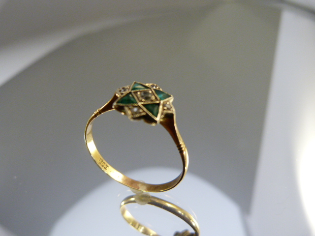 18ct Art Deco ring with star configuration of Emeralds and Diamonds