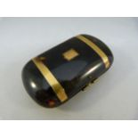 Brevete ladies Tortoise shell case, inlaid with brass, opened up sits blue silk lining. The metal