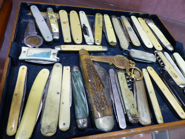 A large selection of pen knives and fruit knives approx. 75 in total in a mahogany box - Image 3 of 3