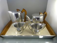 Picquot Ware - On original teak handled tray along with teapot, coffee pot, milk jug and creamer