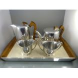 Picquot Ware - On original teak handled tray along with teapot, coffee pot, milk jug and creamer