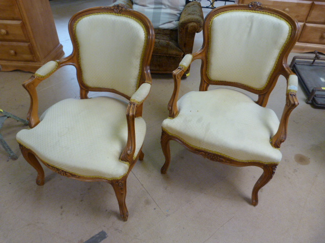 Pair of mahogany bedroom chairs with Gold upholstered chairs