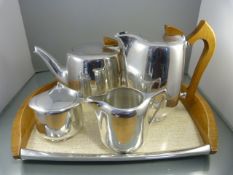 Picquot Ware Tray, Teapot, Coffee pot, Milk jug and Sugar Bowl