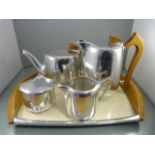 Picquot Ware Tray, Teapot, Coffee pot, Milk jug and Sugar Bowl