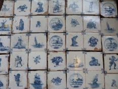 Collection of handpainted Delft Tiles. Most tiles damaged but still intact approx 45