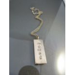 Hallmarked Silver ingot on chain - London 1977 marked G.P