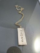 Hallmarked Silver ingot on chain - London 1977 marked G.P