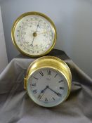 Sestrel brass-cased alarm clock in the style of a Ships Bulkhead clock along with a brass cased