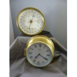 Sestrel brass-cased alarm clock in the style of a Ships Bulkhead clock along with a brass cased