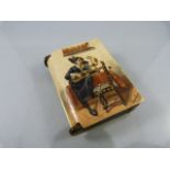 Novelty early Bakelite Vesta case with handpainted picture of a Spaniard playing the guitar and