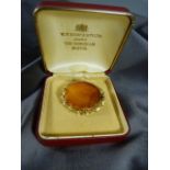 Victorian Unmarked Gold and Banded Agate Brooch with typical sentimental Ivy leaf border.