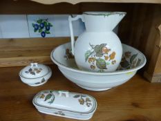 Victorian Earthenware Washing set to include Washbowl, jug, soap dish and powder pot.