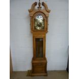 Modern Solid oak Swan Neck Grandfather/Mother Clock. Gold coloured dial with Roman numerals. Orignal