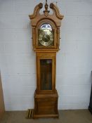 Modern Solid oak Swan Neck Grandfather/Mother Clock. Gold coloured dial with Roman numerals. Orignal