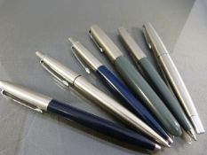 Six various parker pens - 5 biro and 1 fountain pen