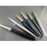 Six various parker pens - 5 biro and 1 fountain pen