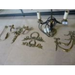 Collection of Brass interior wall furniture to include two pairs of curtain tie backs, a pair if