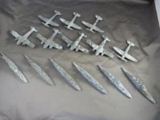 Collection of maproom style lead ships and planes (14)