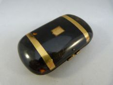 Brevete ladies Tortoise shell case, inlaid with brass, opened up sits blue silk lining. The metal