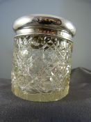 Cut Glass cotton wool holder with hallmarked Silver top