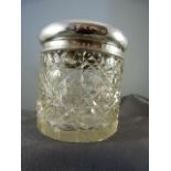 Cut Glass cotton wool holder with hallmarked Silver top