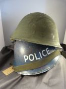 Mark 2 British 'Turtle' Police helmet and Mark 3 British 'Turtle' army helmet