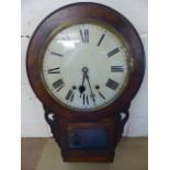 Antique wooden american style wall clock c1900 with a New Haven movement. White enamelled dial of
