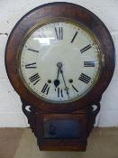 Antique wooden american style wall clock c1900 with a New Haven movement. White enamelled dial of