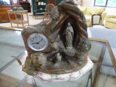 Copper on Marble clock depicting a religious scene with light surrounded by a Perlux clock