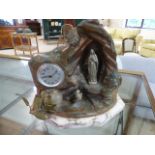 Copper on Marble clock depicting a religious scene with light surrounded by a Perlux clock